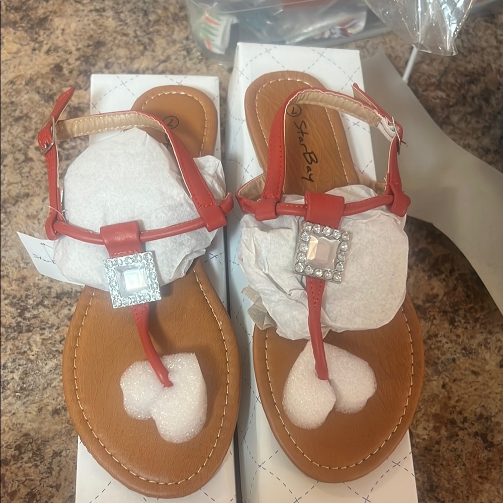 Red and Brown Summer Sandals with White Straps